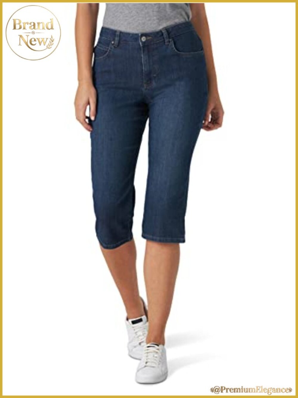 Relaxed Fit Capri Jean 5-Pocket Cotton Blend Stretch Mid Rise